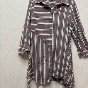 Elegant Striped Button Down Shirt - Mauve and White